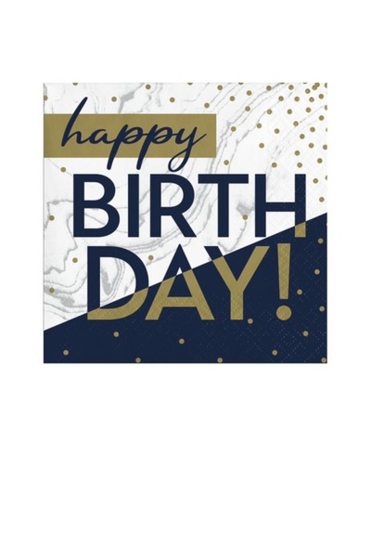 Tovagliolo 25 x 25 cm Happy Birthday Navy & Gold - 16 pezzi