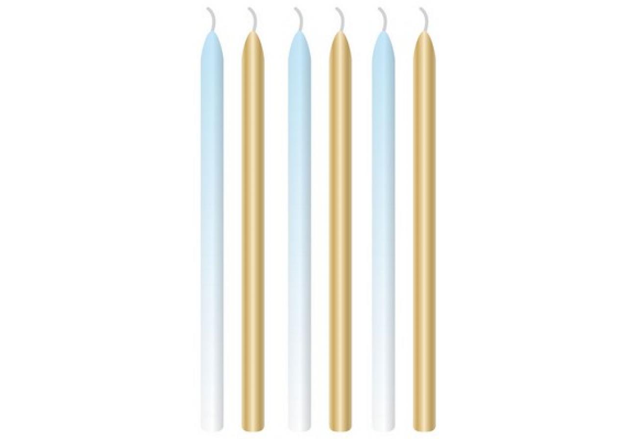 Candele Ombre Azzurro & Oro H. 12 cm 6 pz