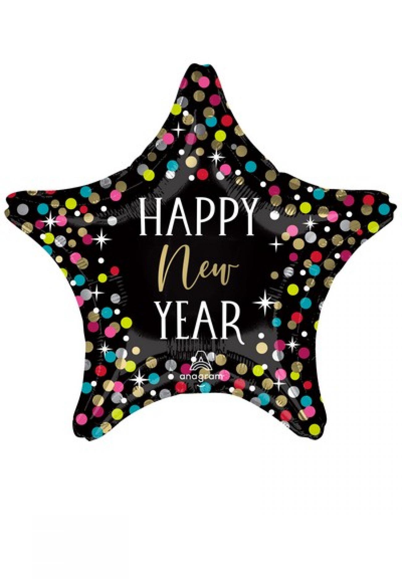 Pallone foil stella 42 cm Happy New Year Colorful Confetti Star