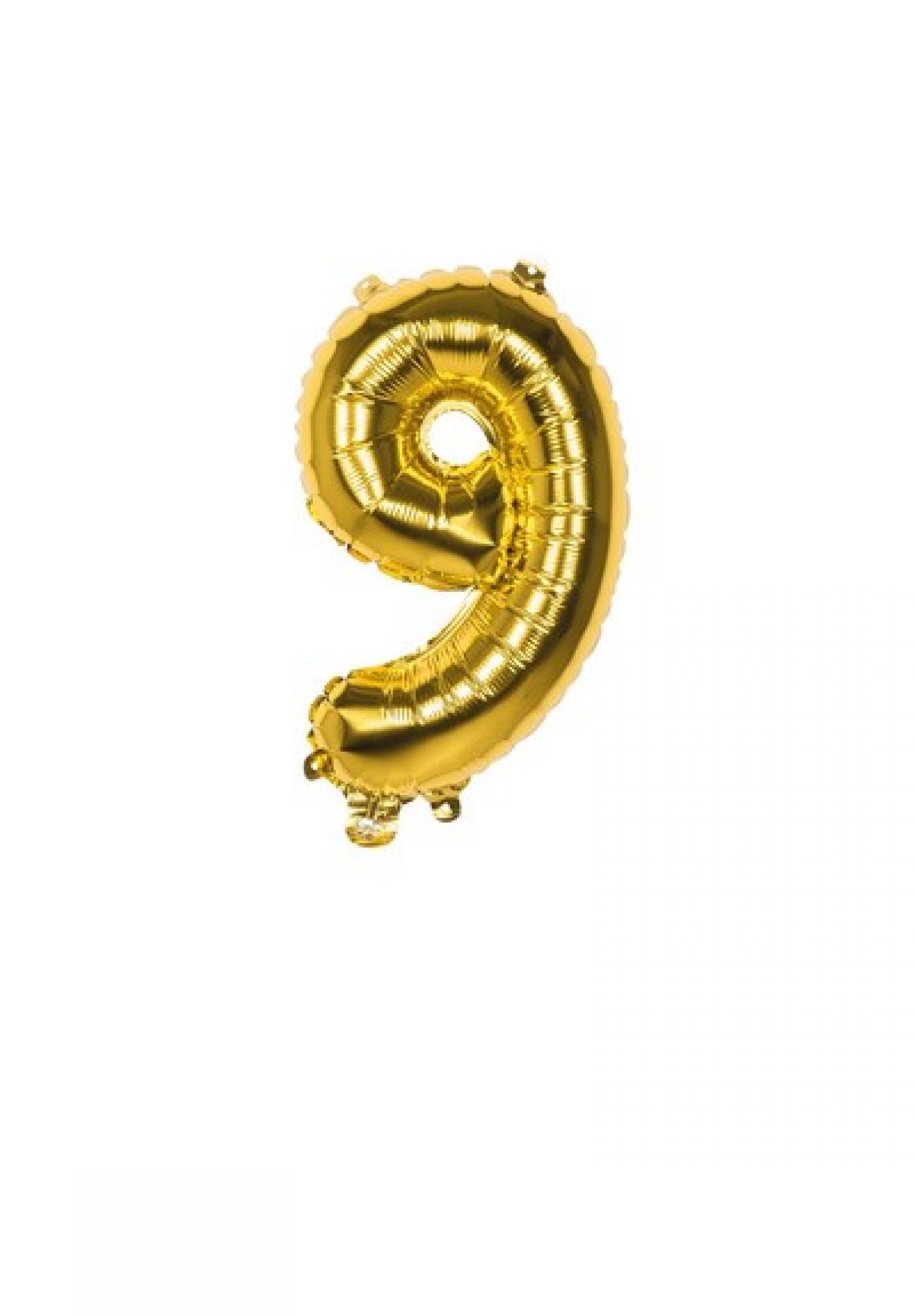 Pc. Foil balloon number '9' gold (36 cm)