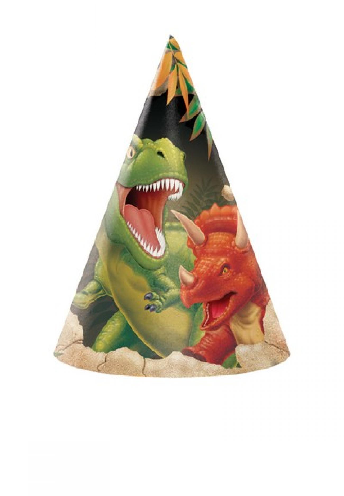 Cappello cono cartoncino, Dinosauri Dino Blast 8pz