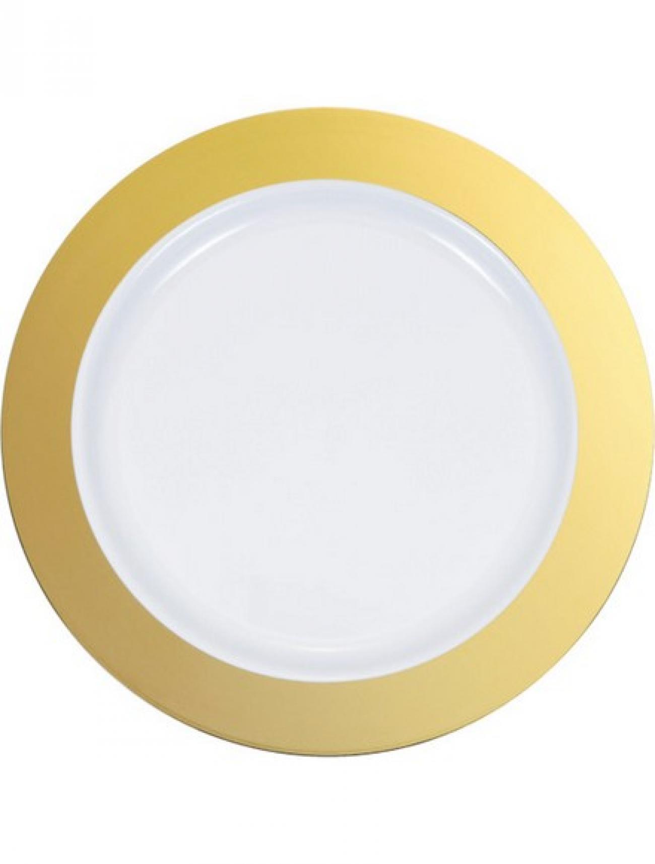 Piatto plastica 25,5 cm bianco bordo oro 10 pz