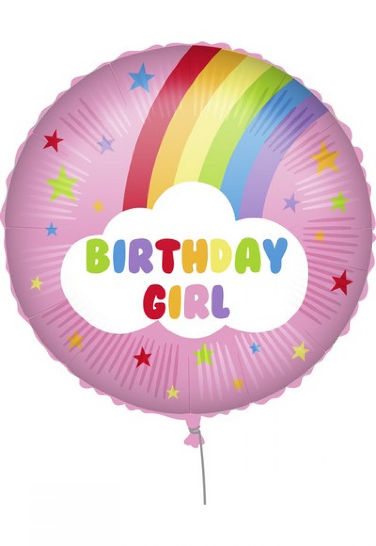 Pallone foil 18" - 45 cm RAINBOW BIRTHDAY GIRL con PESETTO e NASTRO