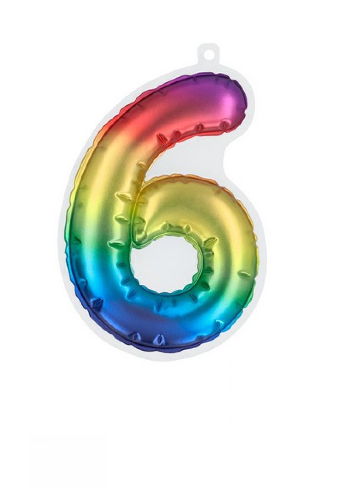 Numero adesivo rainbow H. 20 cm per palloni foil N. 6