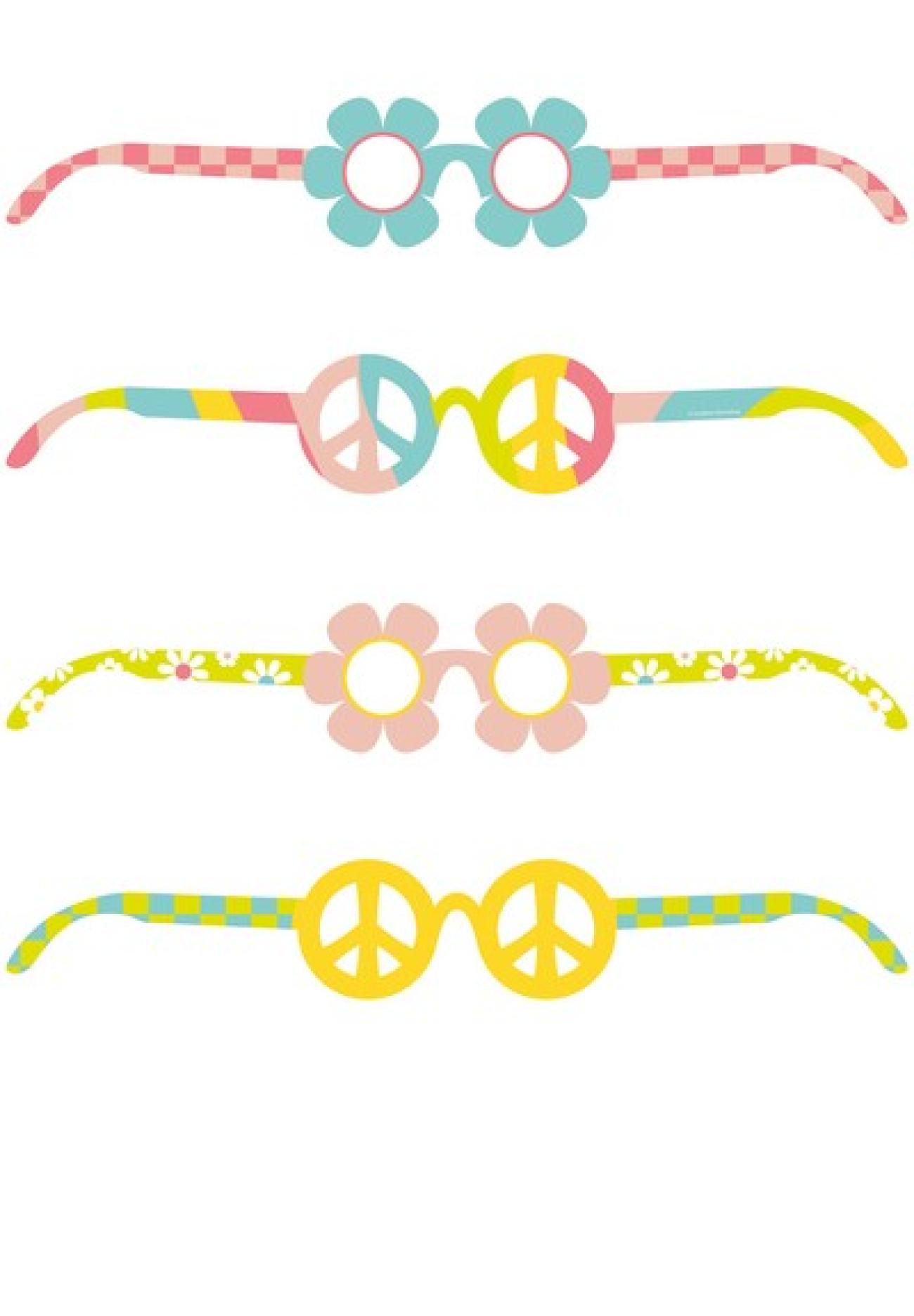 Set 4 occhiali in carta Flower power - 4 pezzi