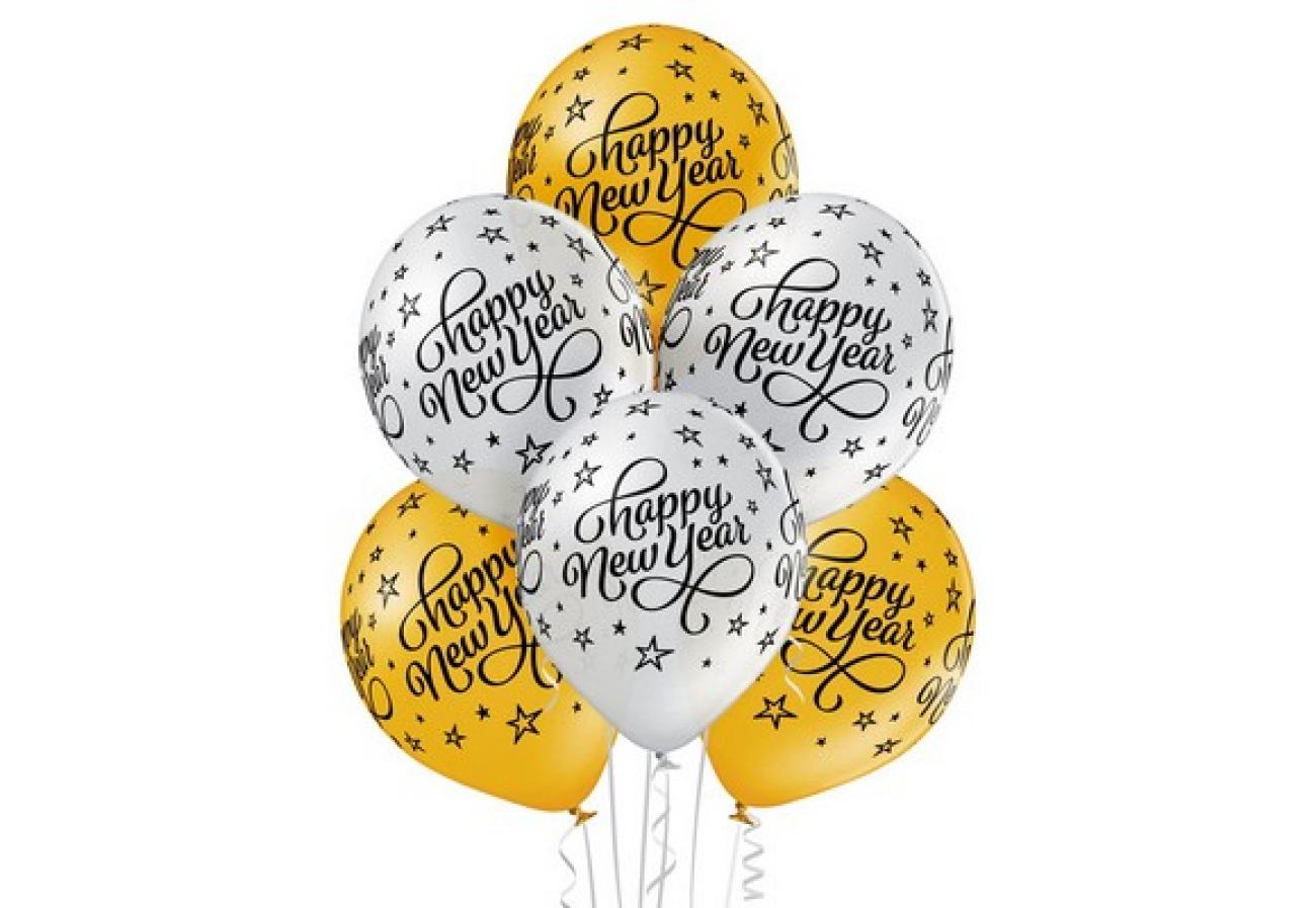 Pallone lattice 12" - 30 cm Happy New Year Oro & Argento assort. - Retail