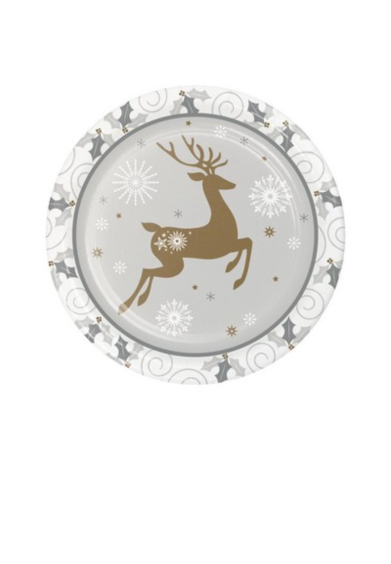 Piatto carta 18 cm Opulent Reindeer - 8 pezzi