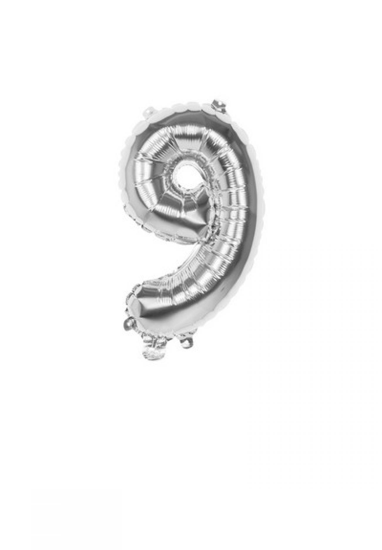 Pc. Foil balloon number '9' silver (36 cm)