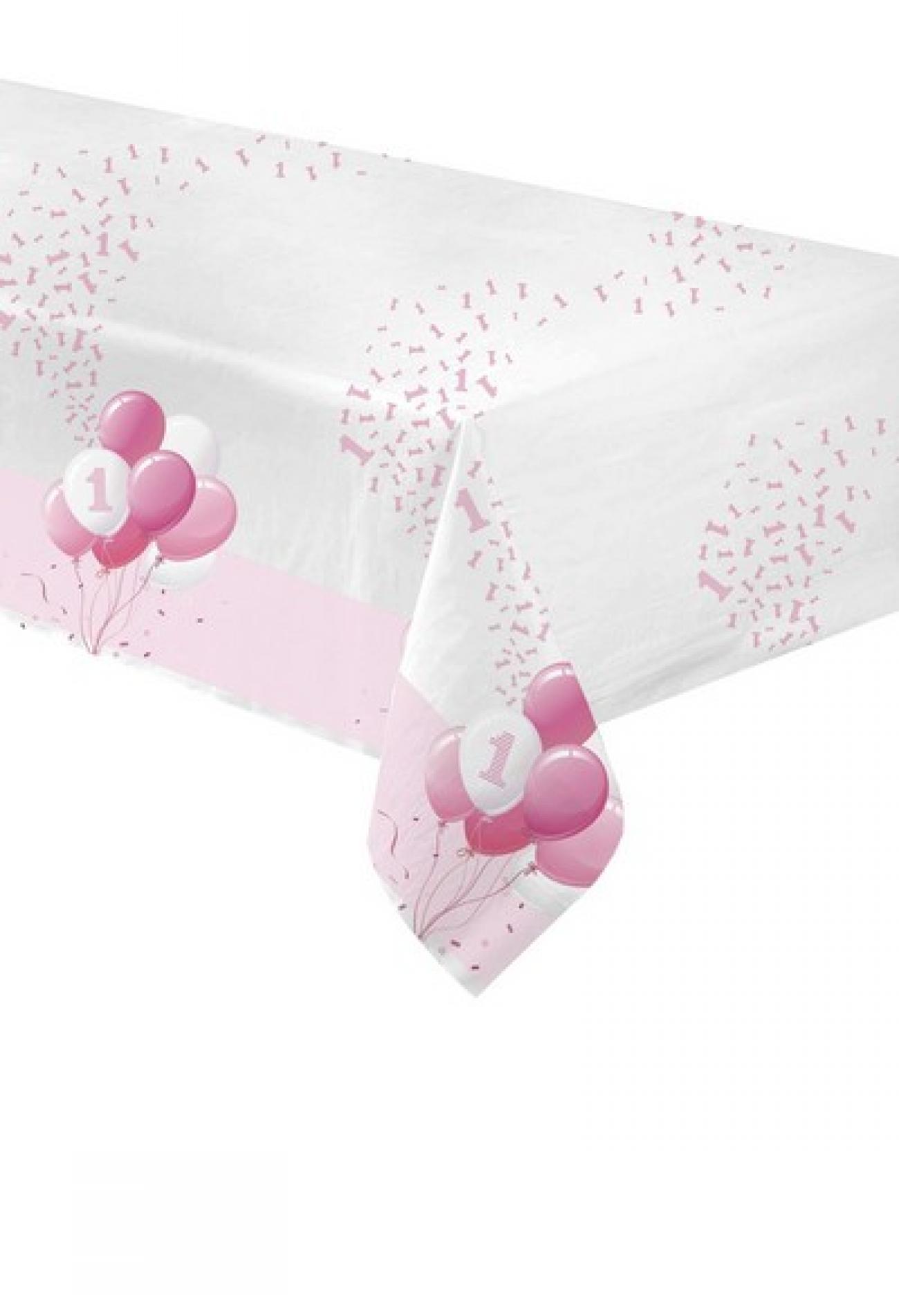 Tovaglia carta 120 x 180 cm 1 Compleanno Palloncini Rosa