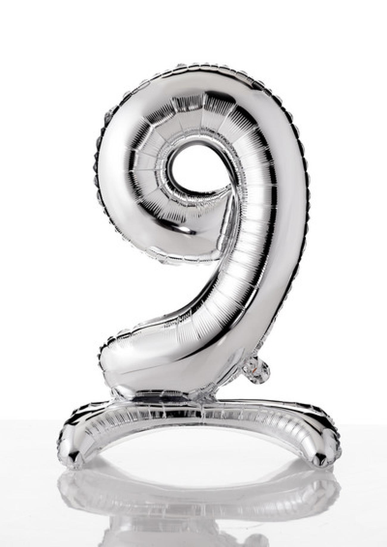 Pallone foil autoportante 40 cm numero 9 argento CON PESETTO STABILIZZATORE