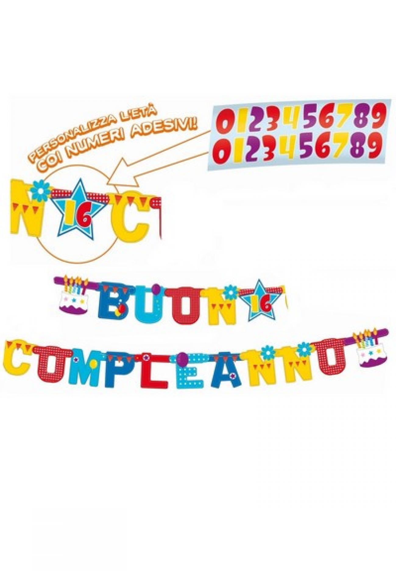 Festone Buon Compleanno Torta Jumbo personalizzabile con adesivi 365 x 20 cm