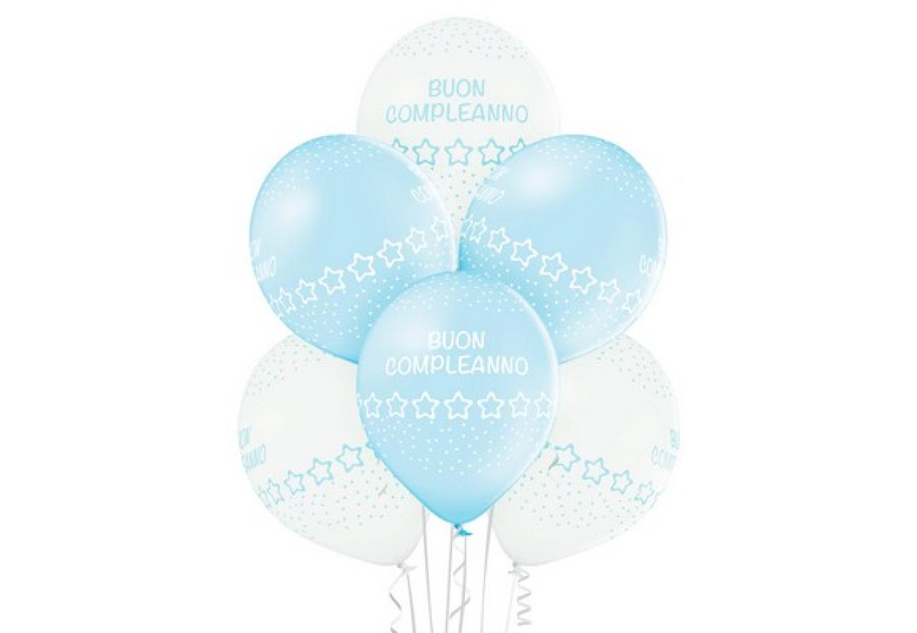 Palloni lattice 12"-30 cm Buon Compleanno azzurro 24 pz