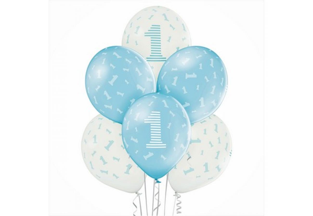 Palloni lattice 12"-30 cm 1 Compleanno azzurro 24 pz