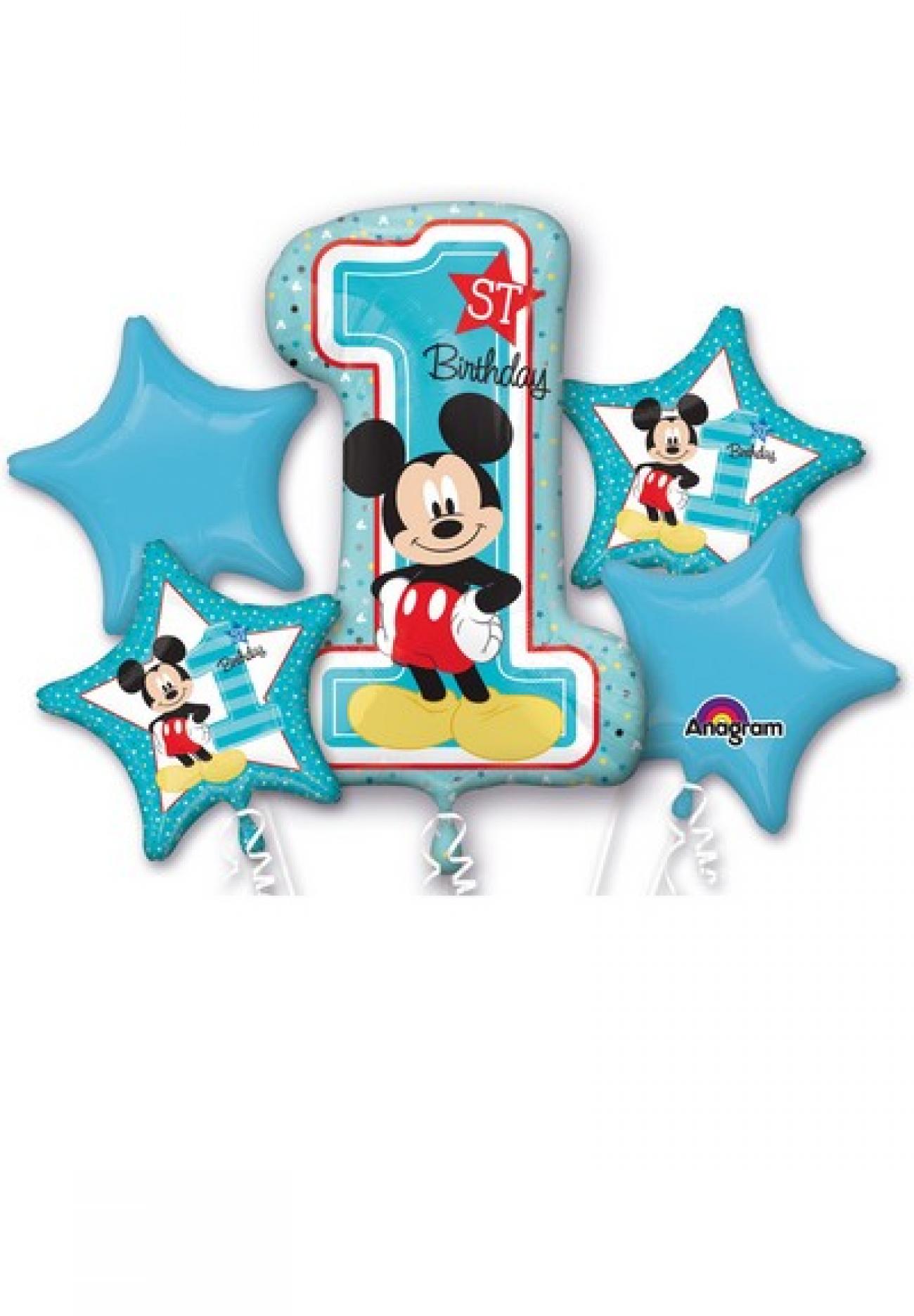 Bouquet 5 palloni foil Topolino - Mickey 1st Birthday