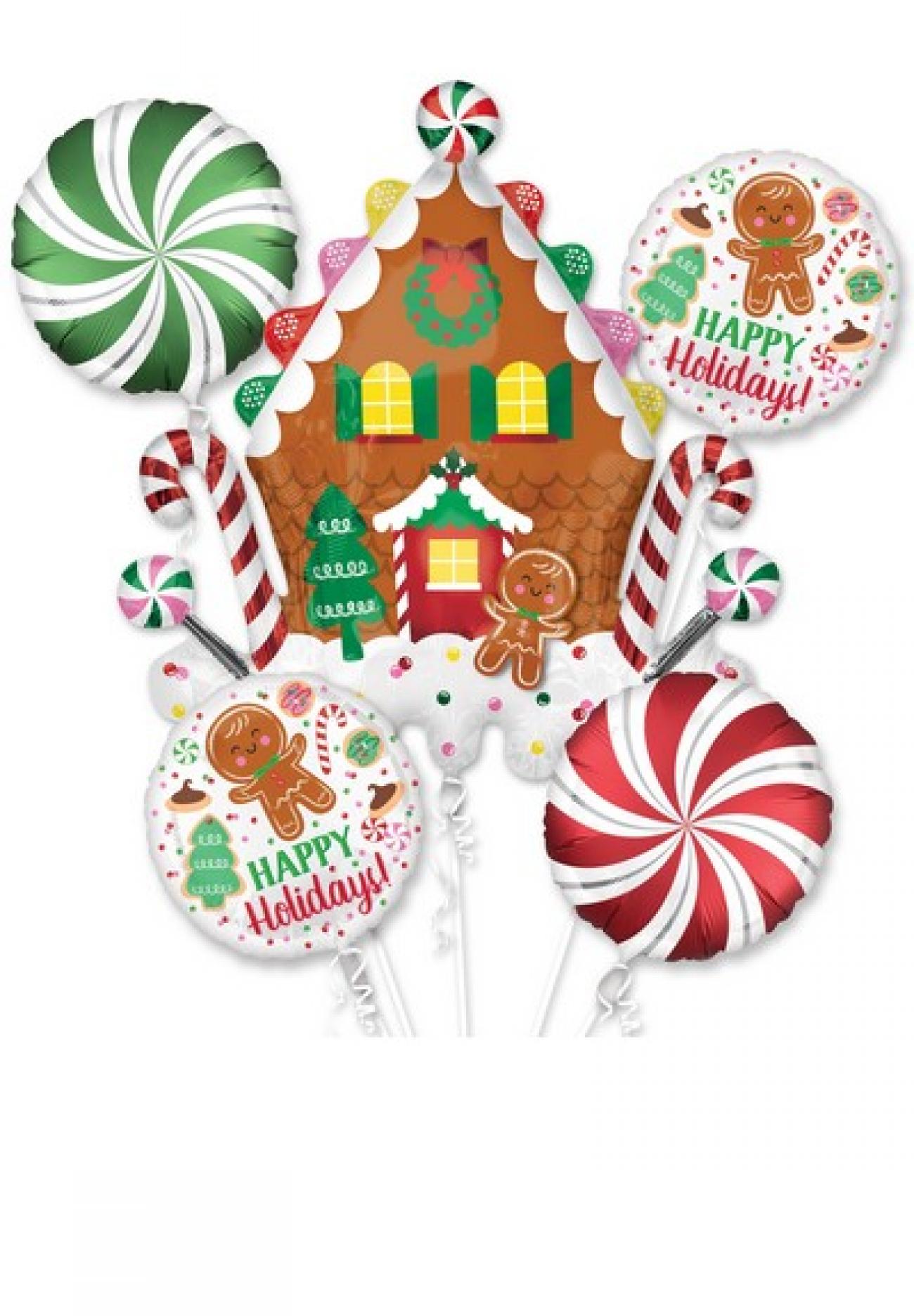 Bouquet 5 Palloni Foil Gingerbread House & Holiday Cookies