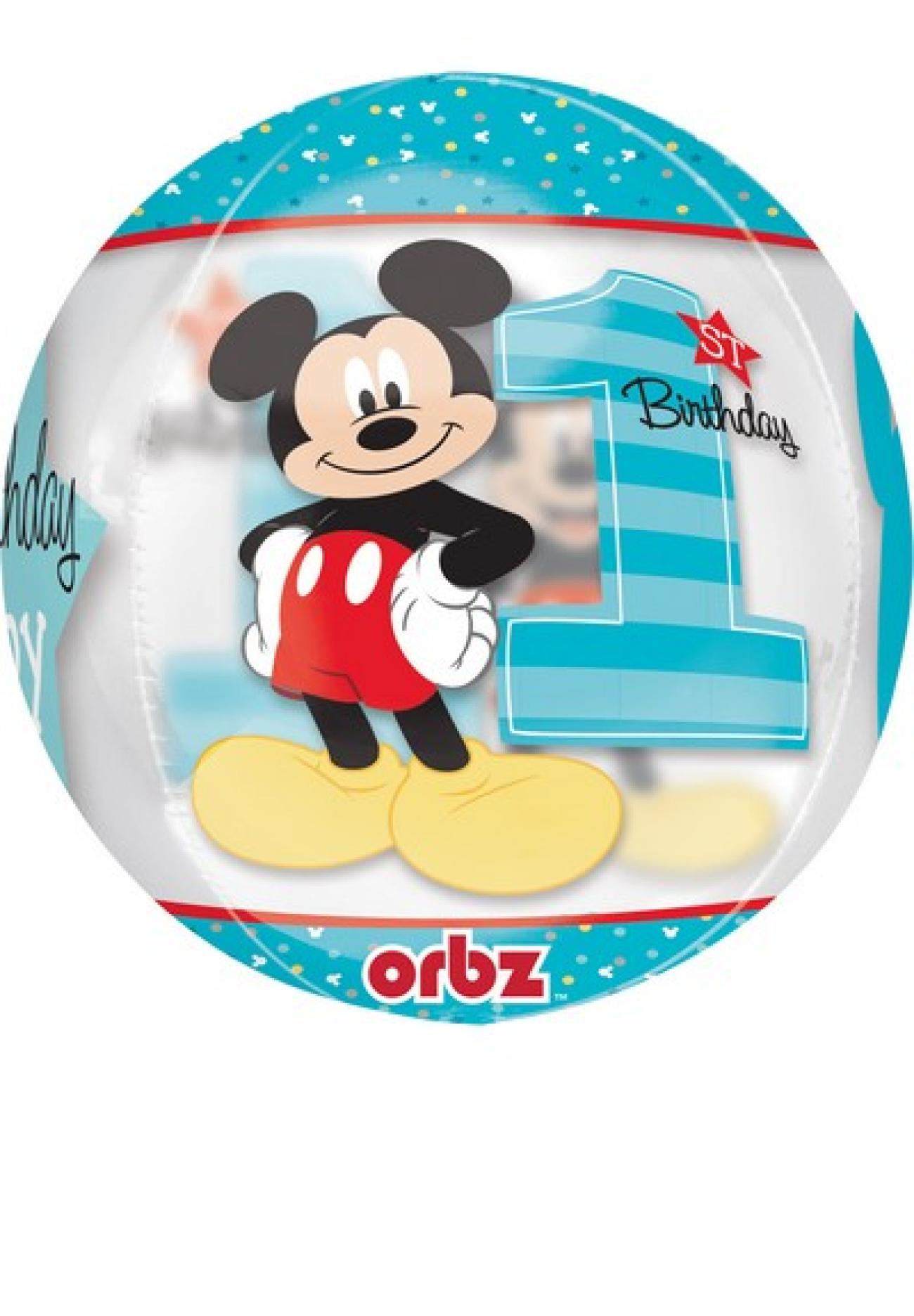 Pallone foil ORBZ trasparente 16" - 40 cm Topolino - Mickey 1st Birthday