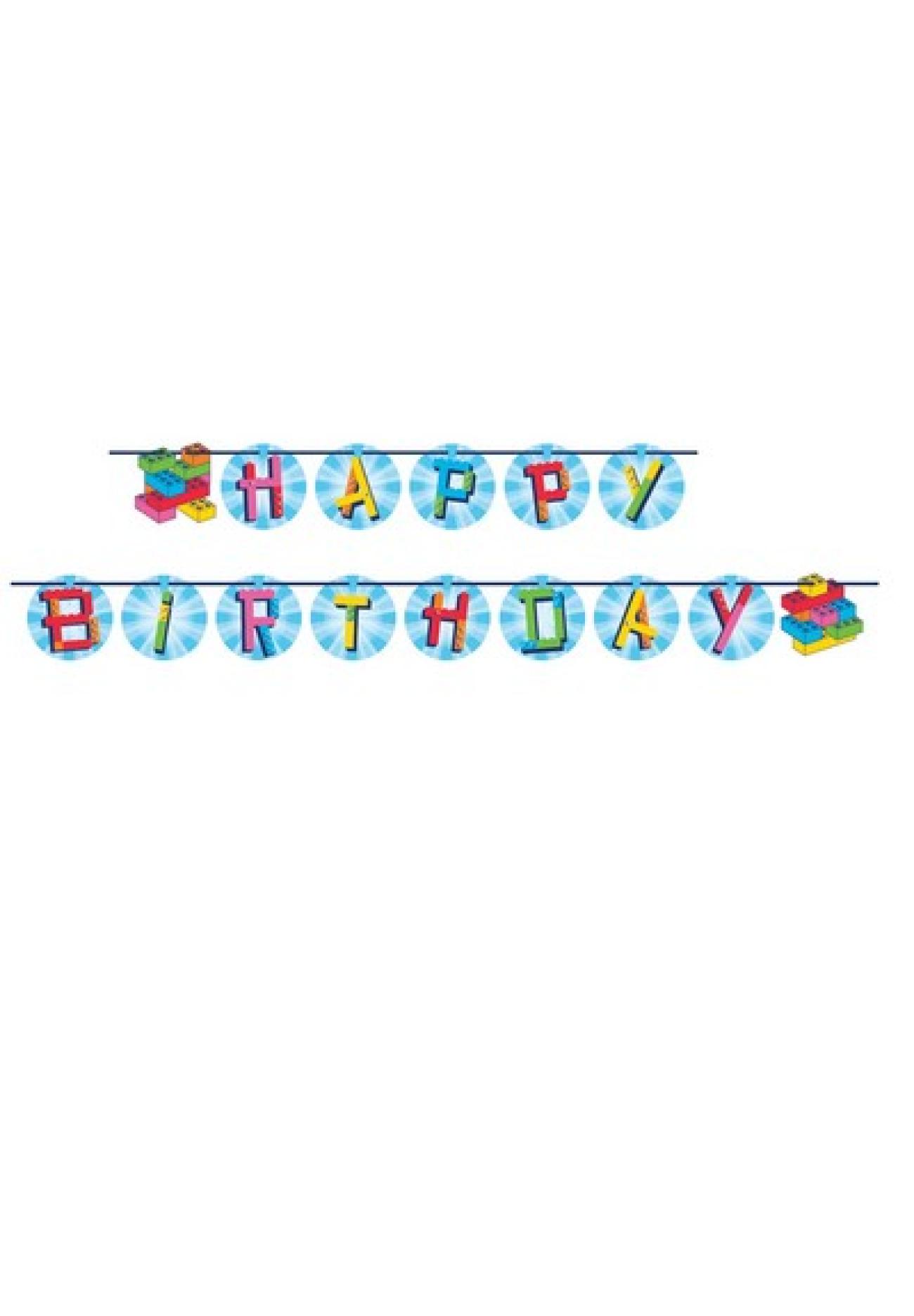 Festone componibile con nastro 295 x 15 cm Happy Birthday Block Bash