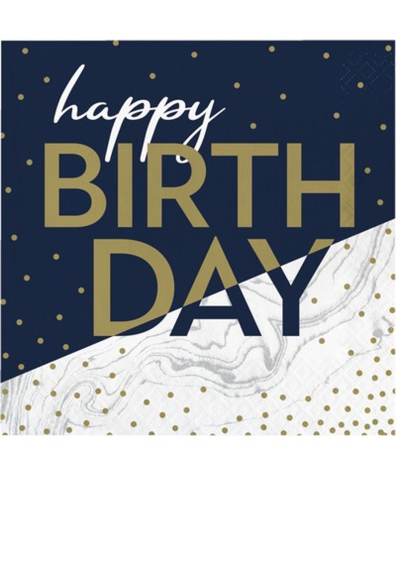 Tovagliolo 33 x 33 cm Happy Birthday Navy & Gold - 16 pezzi