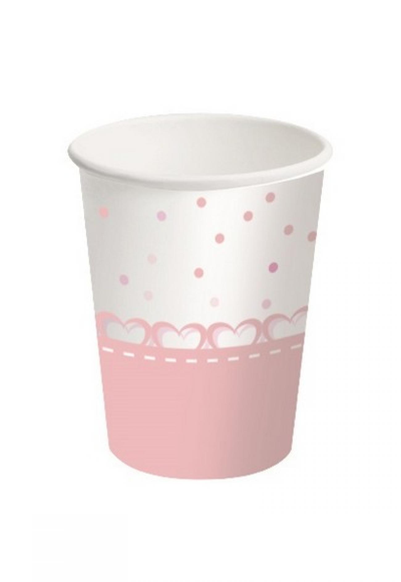 Bicchiere carta 250 ml Baby Cuori Rosa