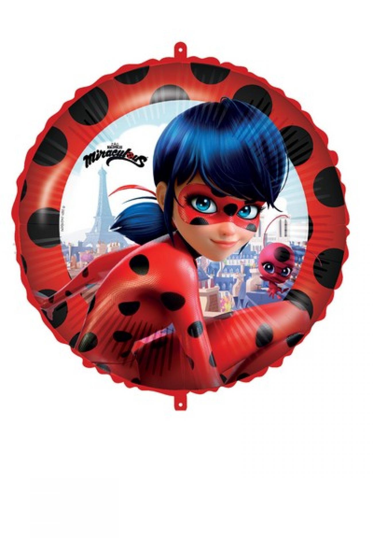 Pallone foil 18" - 45 cm Miraculous Ladybug con PESETTO e NASTRO