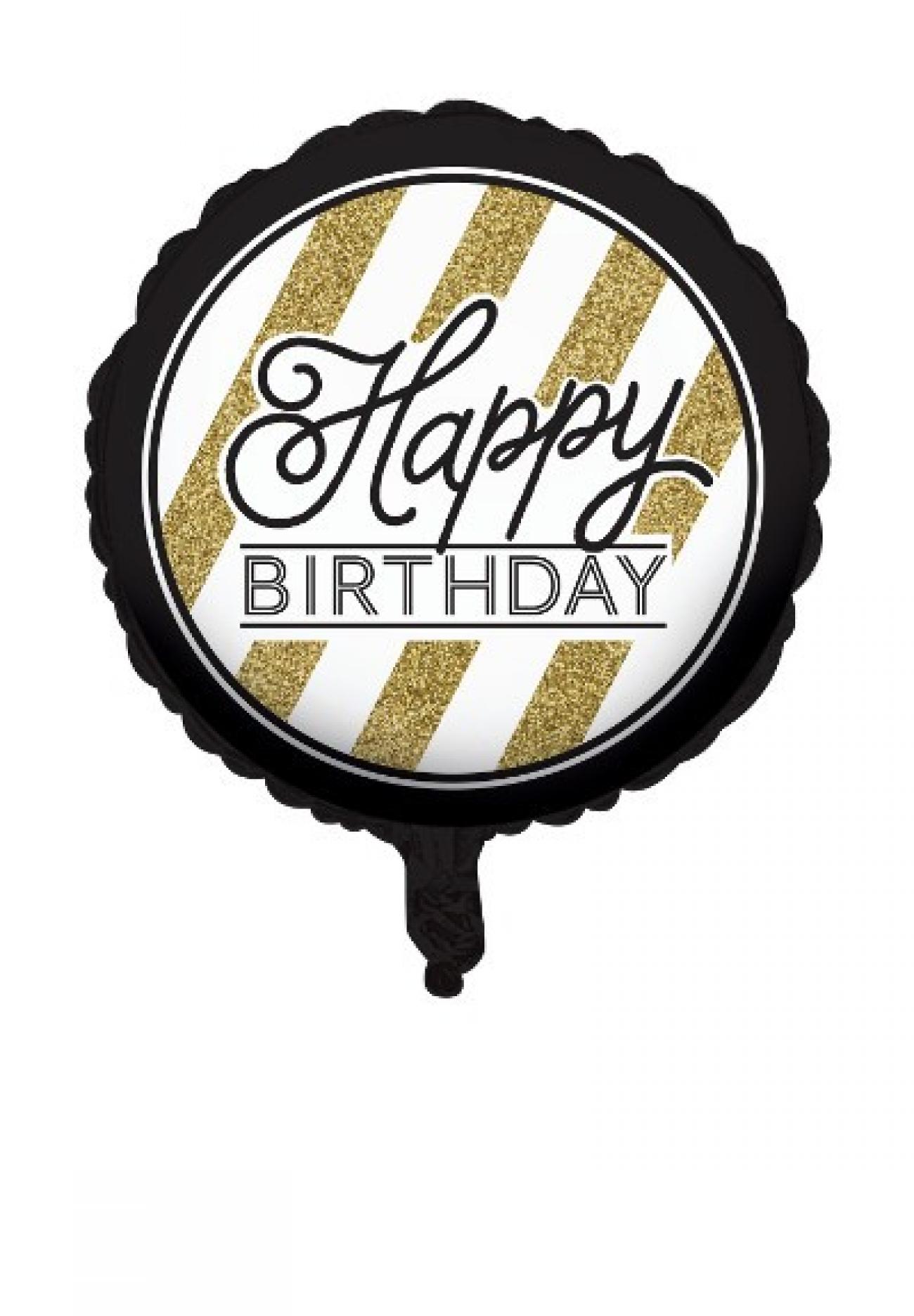 Pallone foil 18" - 45 cm Happy Birthday Black & Gold