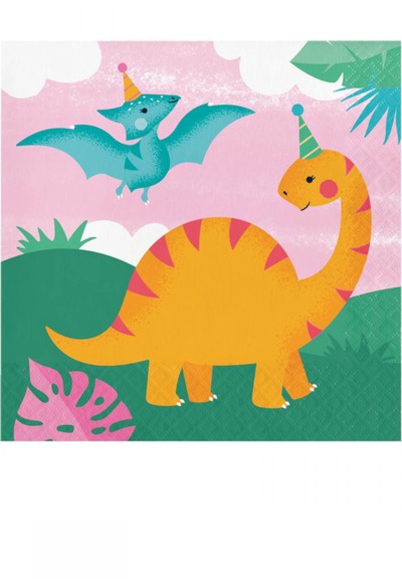 Tovagliolo 33 x 33 cm Girl Dino Party  16 pz