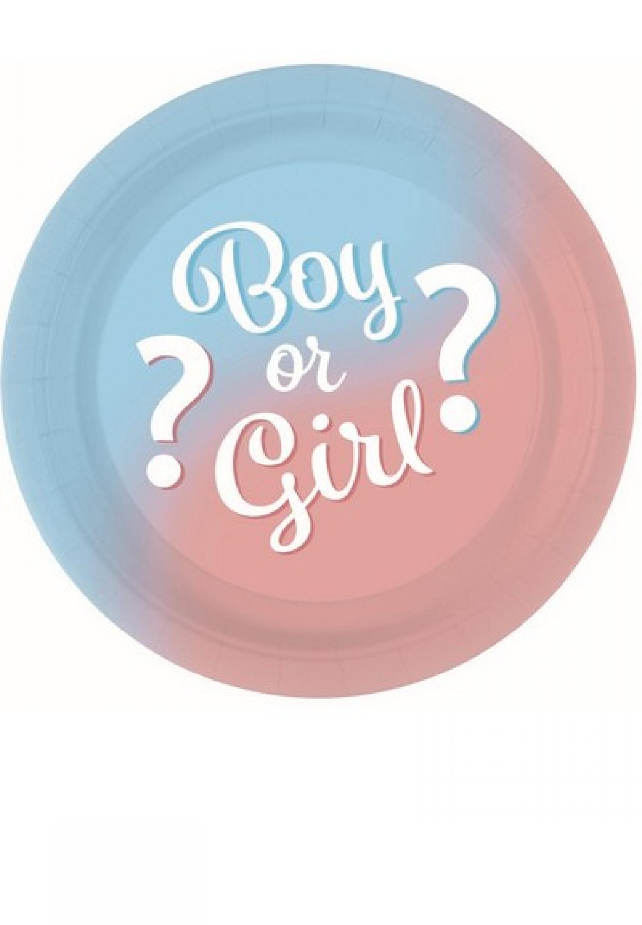 Piatto carta 23 cm Baby Gender Reveal Boy or Girl?  8 pz