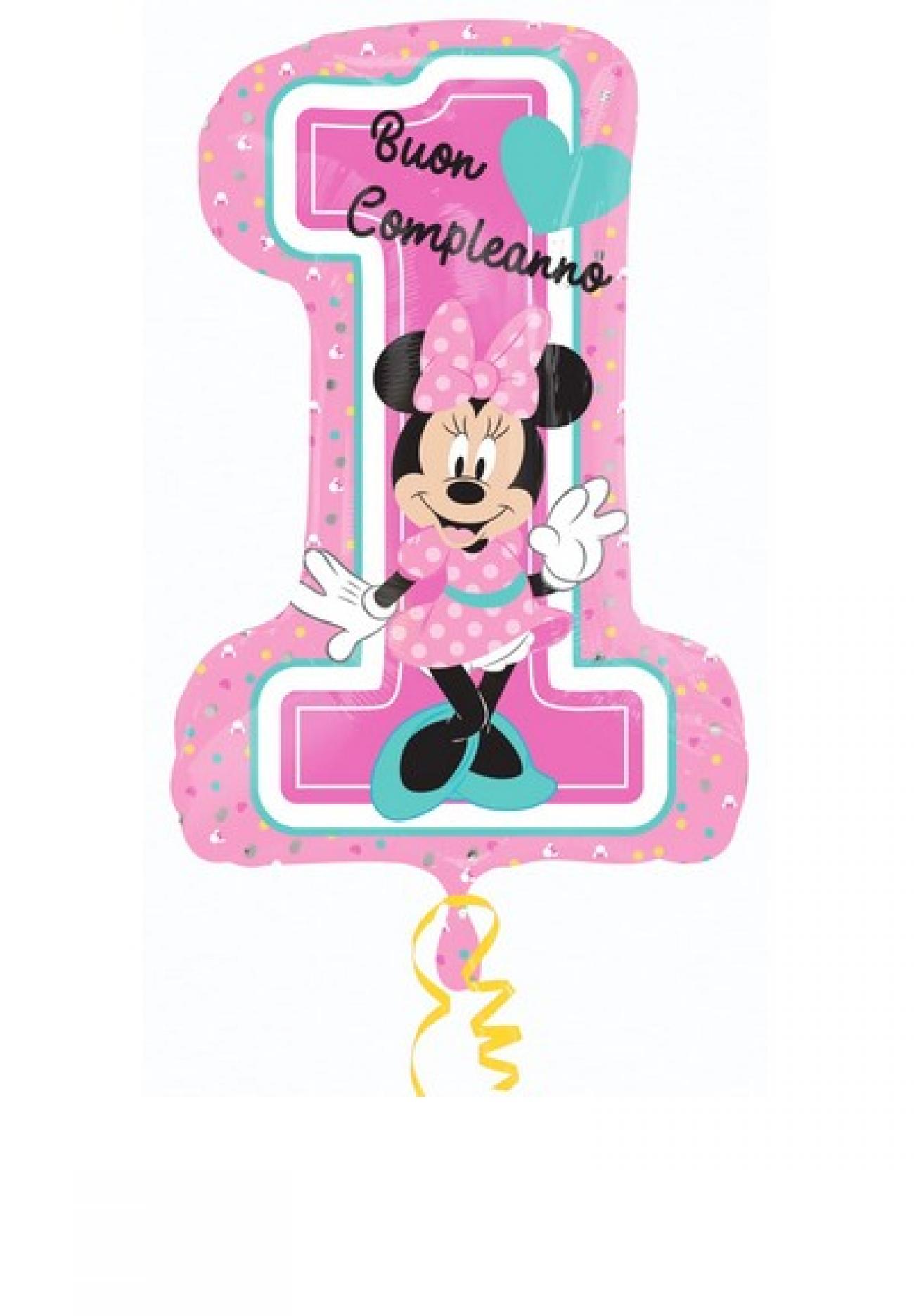 Pallone foil Supershape 48 x 71 cm Minnie Buon 1 Compleanno