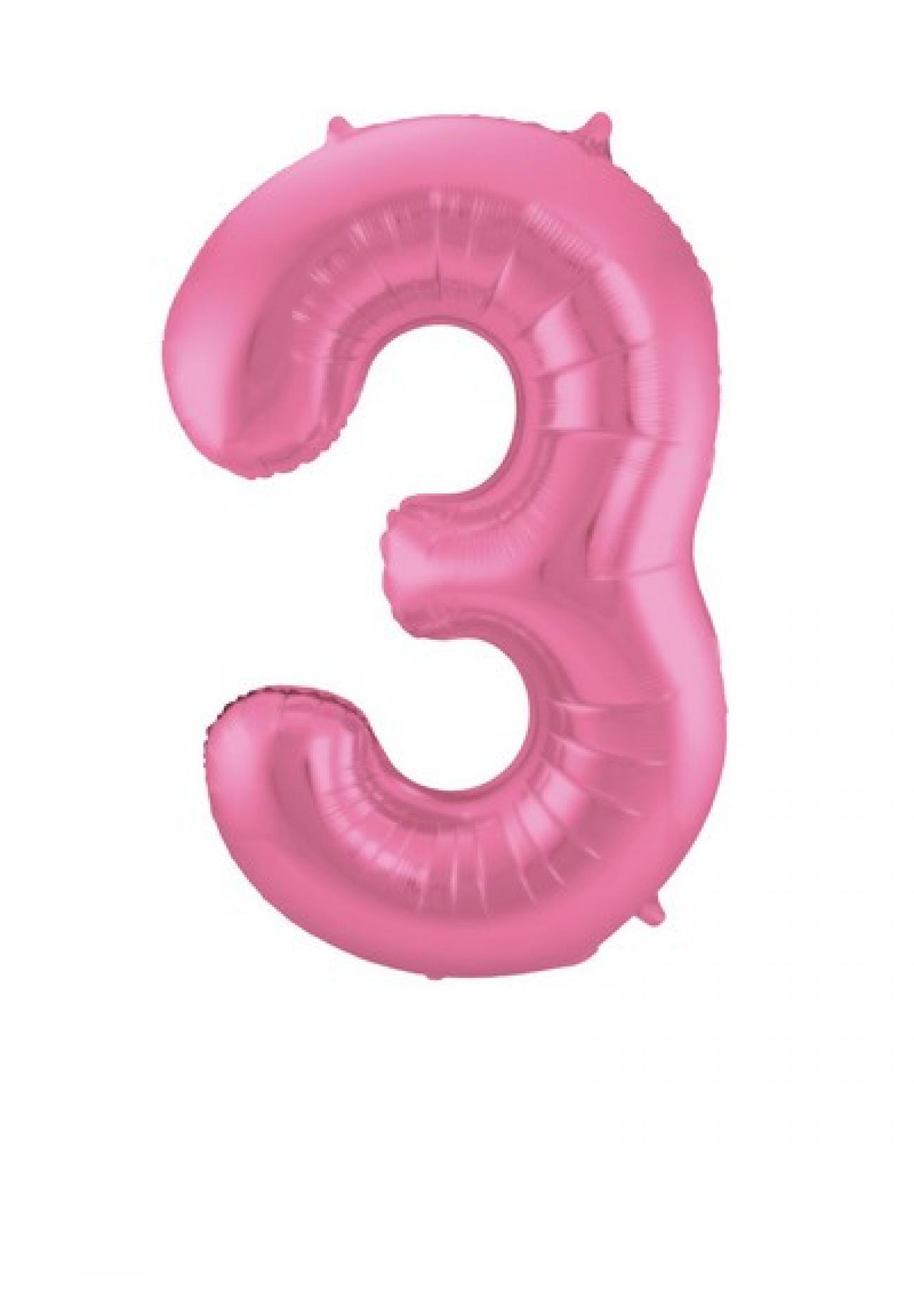 Pallone foil 34" - 86 cm Numero 3 Rosa satinato