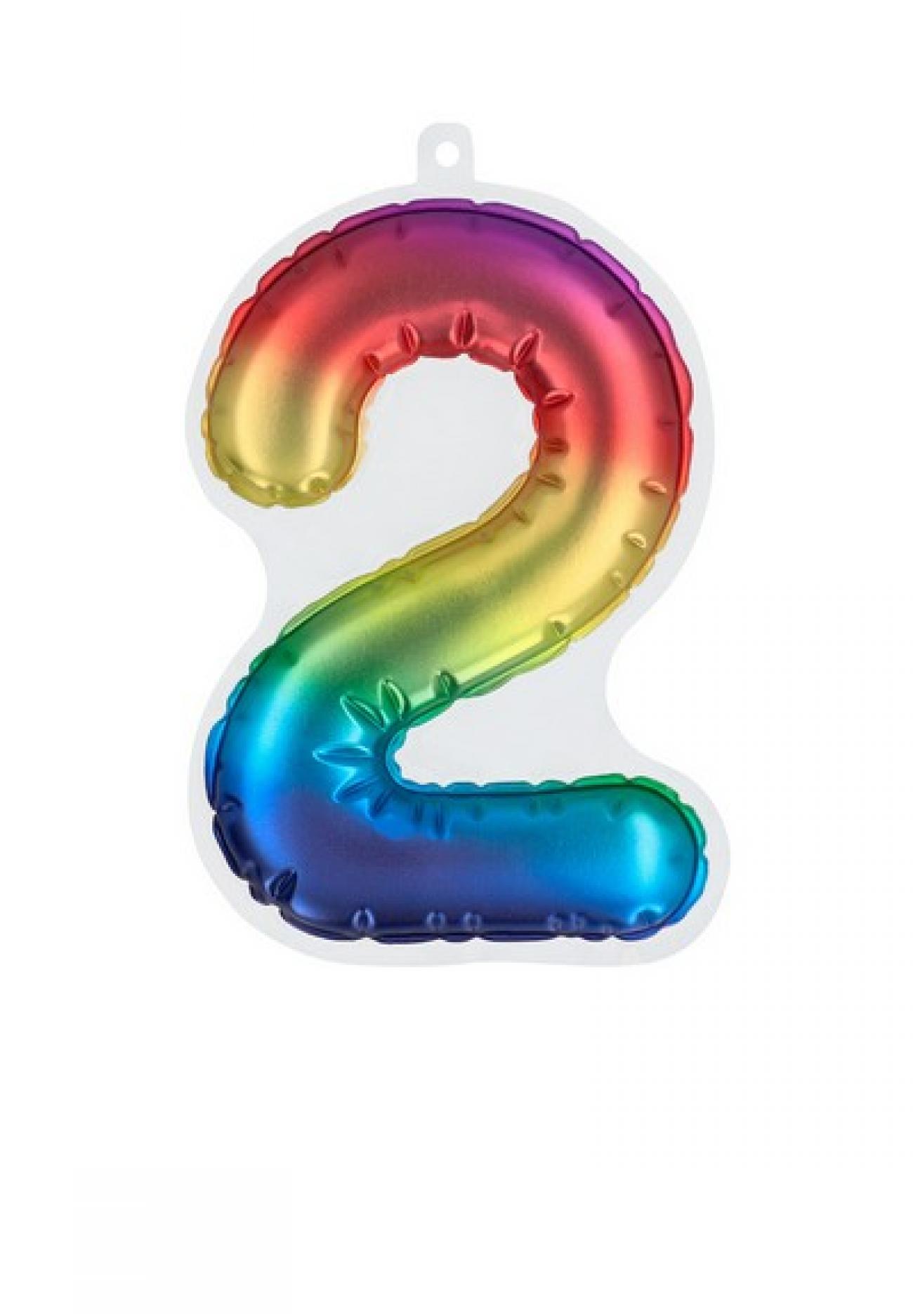 Numero adesivo rainbow H. 20 cm per palloni foil N. 2