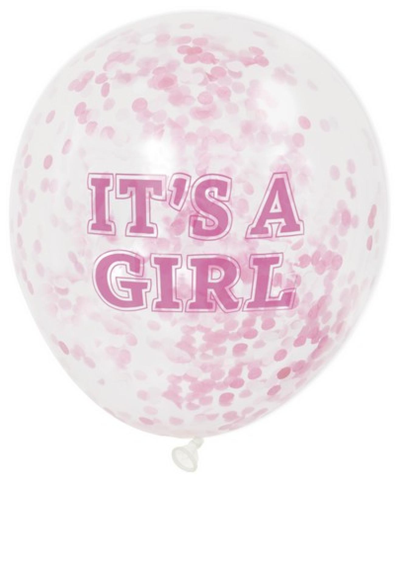 Pallone lattice 12" - 30 trasparente con confetti rosa pastello It's a Girl - 6 pezzi