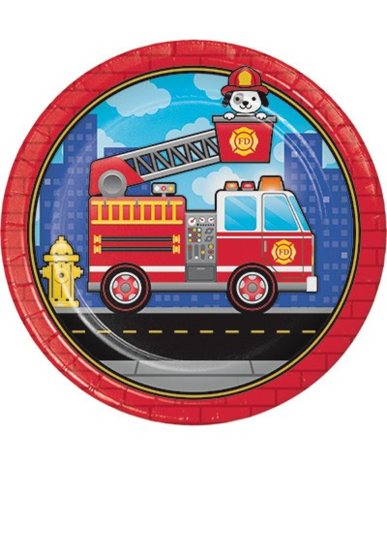 Piatto 23 cm Pompiere - Flaming Fire Truck - 8 pezzi