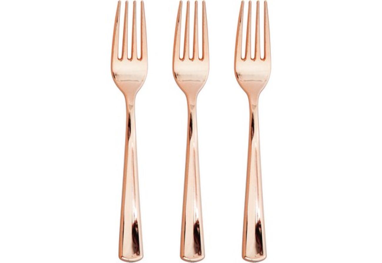 Forchette in plastica metallizzate rosegold H.19 cm - 24 pezzi