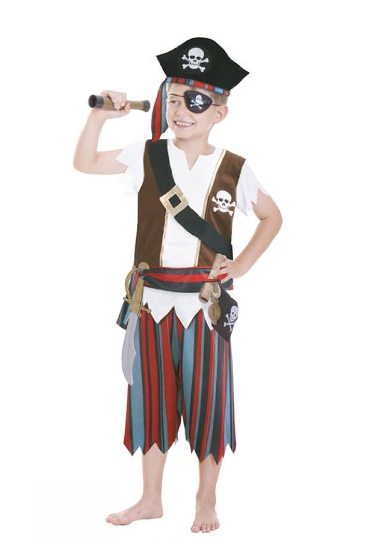 Costume pirata 3-6 anni Contiene:top,cappello,pantaloni,benda,spada,telescopio