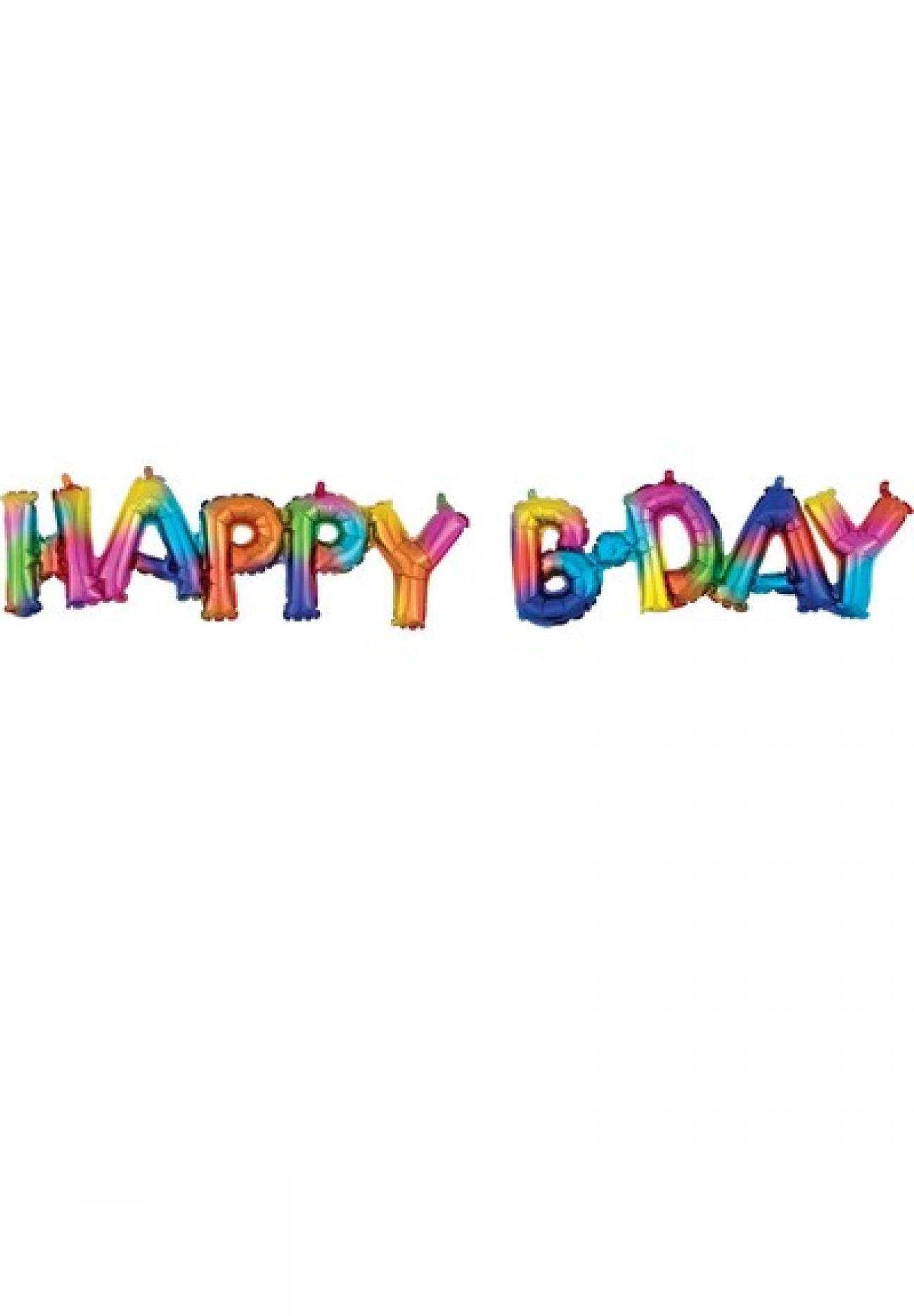 Pallone foil Block "HAPPY B-DAY" Rainbow Splash - SI GONFIA AD ARIA