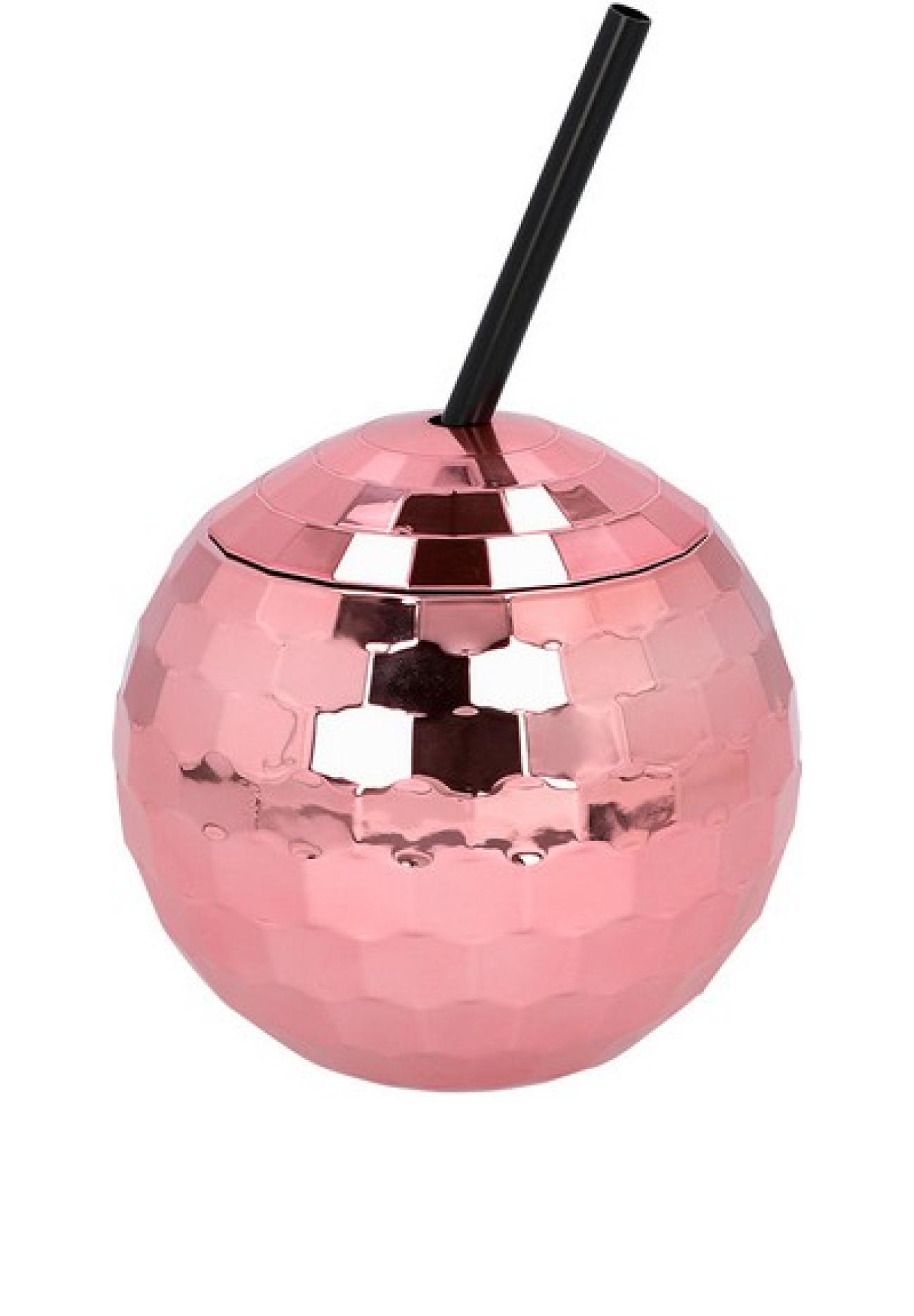 Pc. Disco ball cup with straw rose gold 650ml