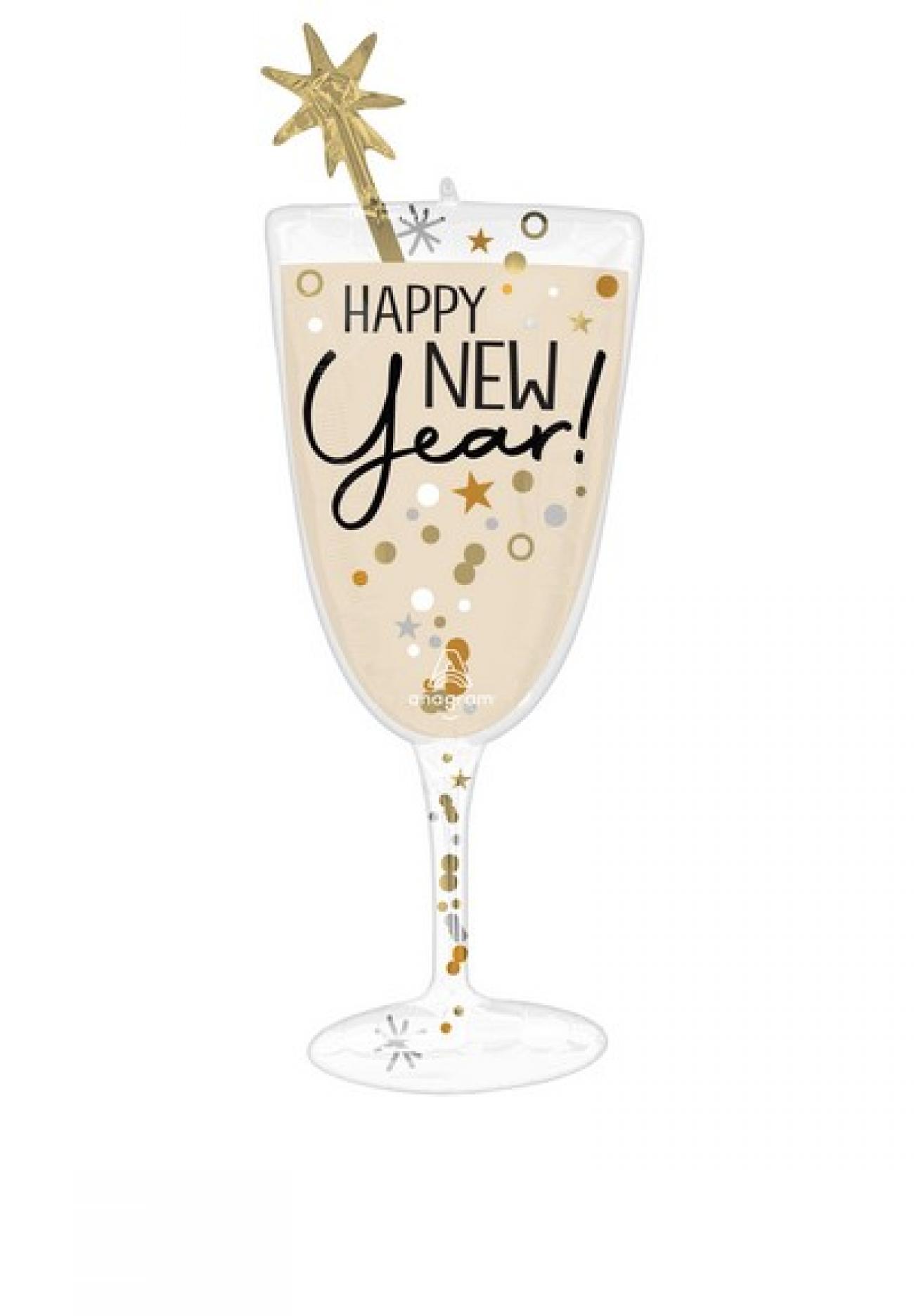 Pallone foil Supershape 38x101cm Bubbly New Year Glass