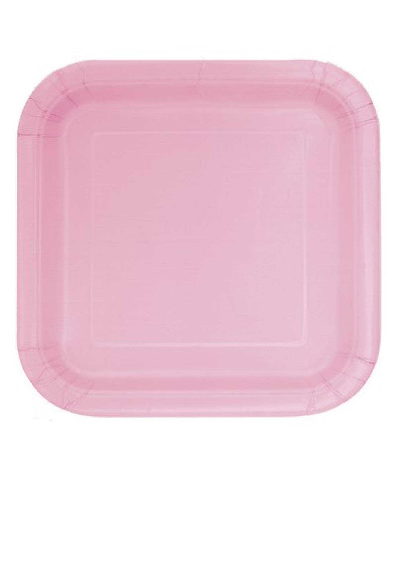 Piatto carta quadrato 23 cm Rosa pastello - 14 pezzi