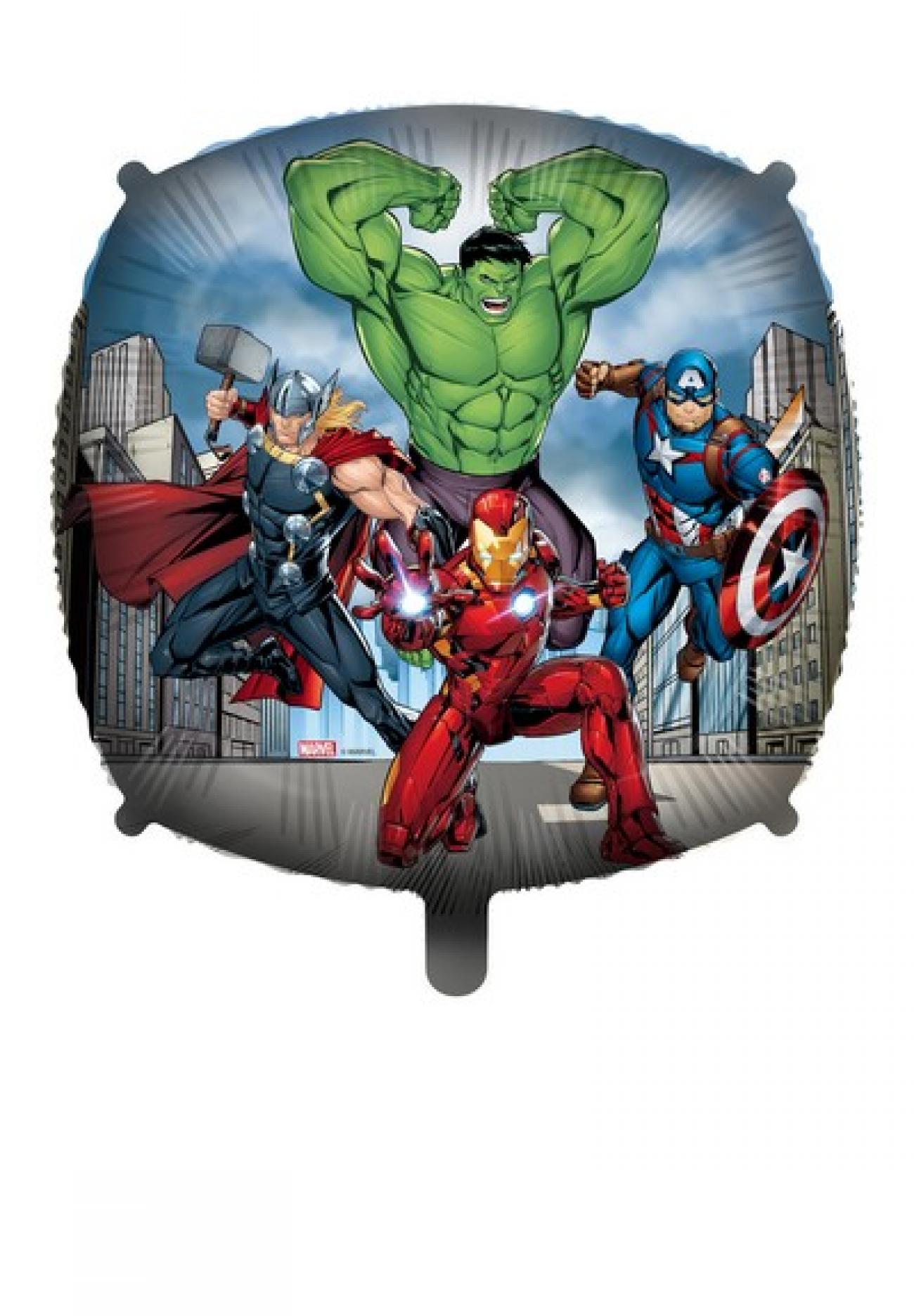 Pallone foil 18" - 45 cm quadrato Avengers con PESETTO E NASTRO