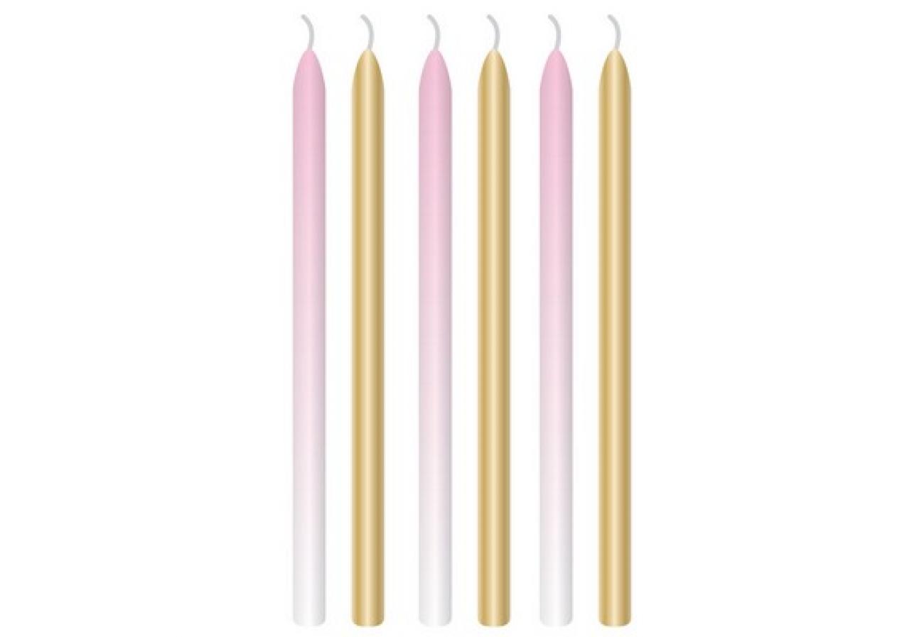 Candele Ombre Rosa & Oro H. 12 cm 6 pz