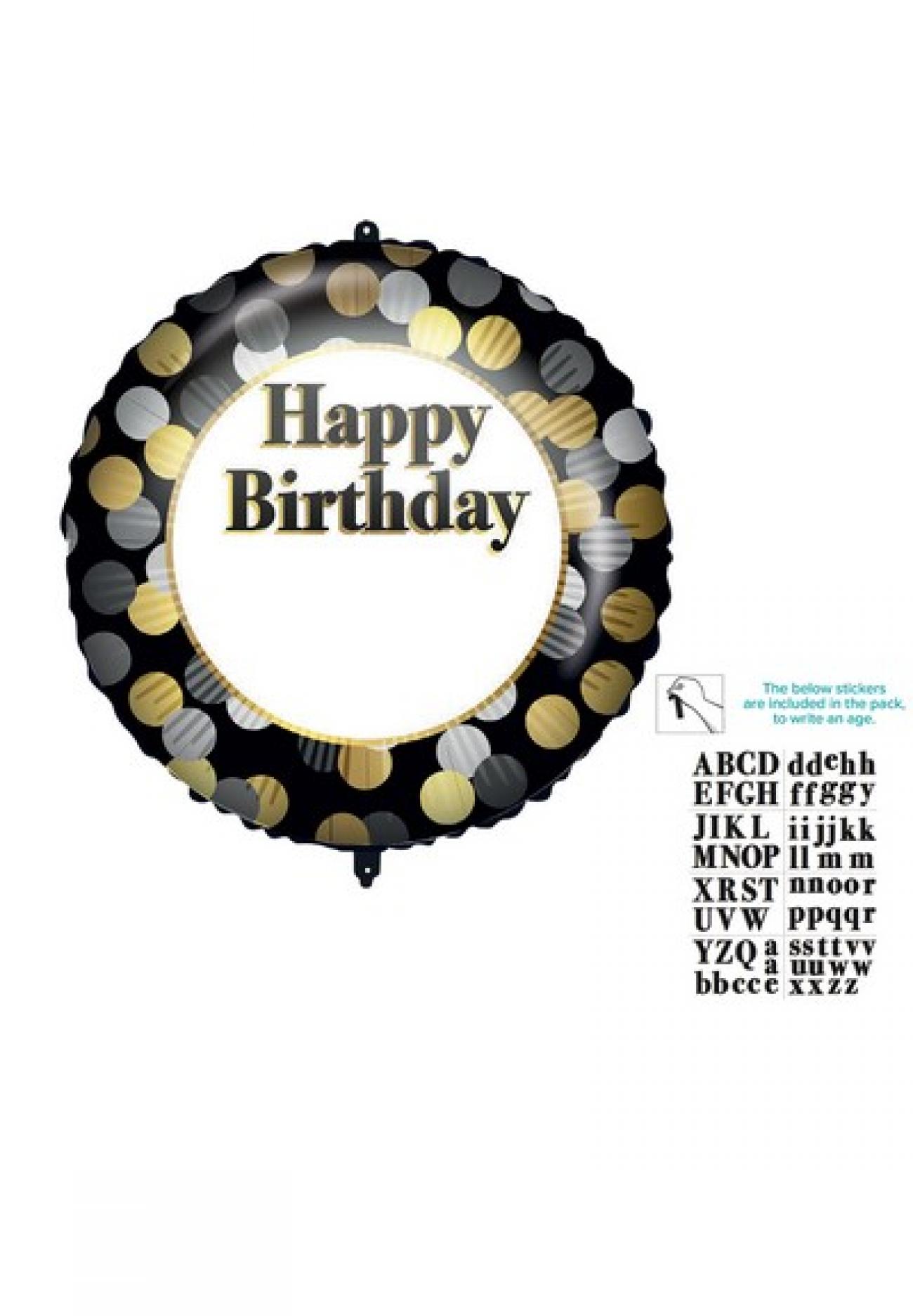 Pallone foil 18" - 45 cm PERSONALISED HAPPY BIRTHDAY con PESETTO e NASTRO