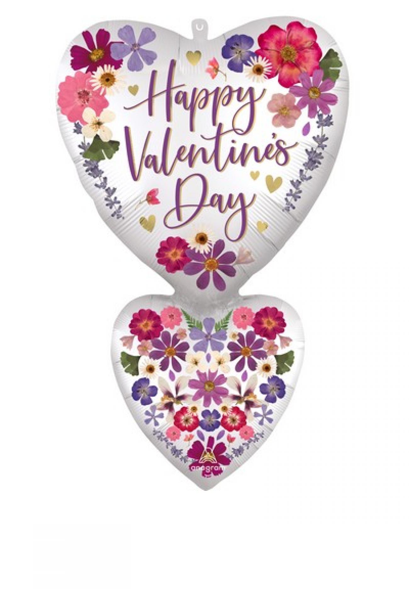 Pallone foil Supershape 50x78cm Satin Pressed Flowers Double Heart