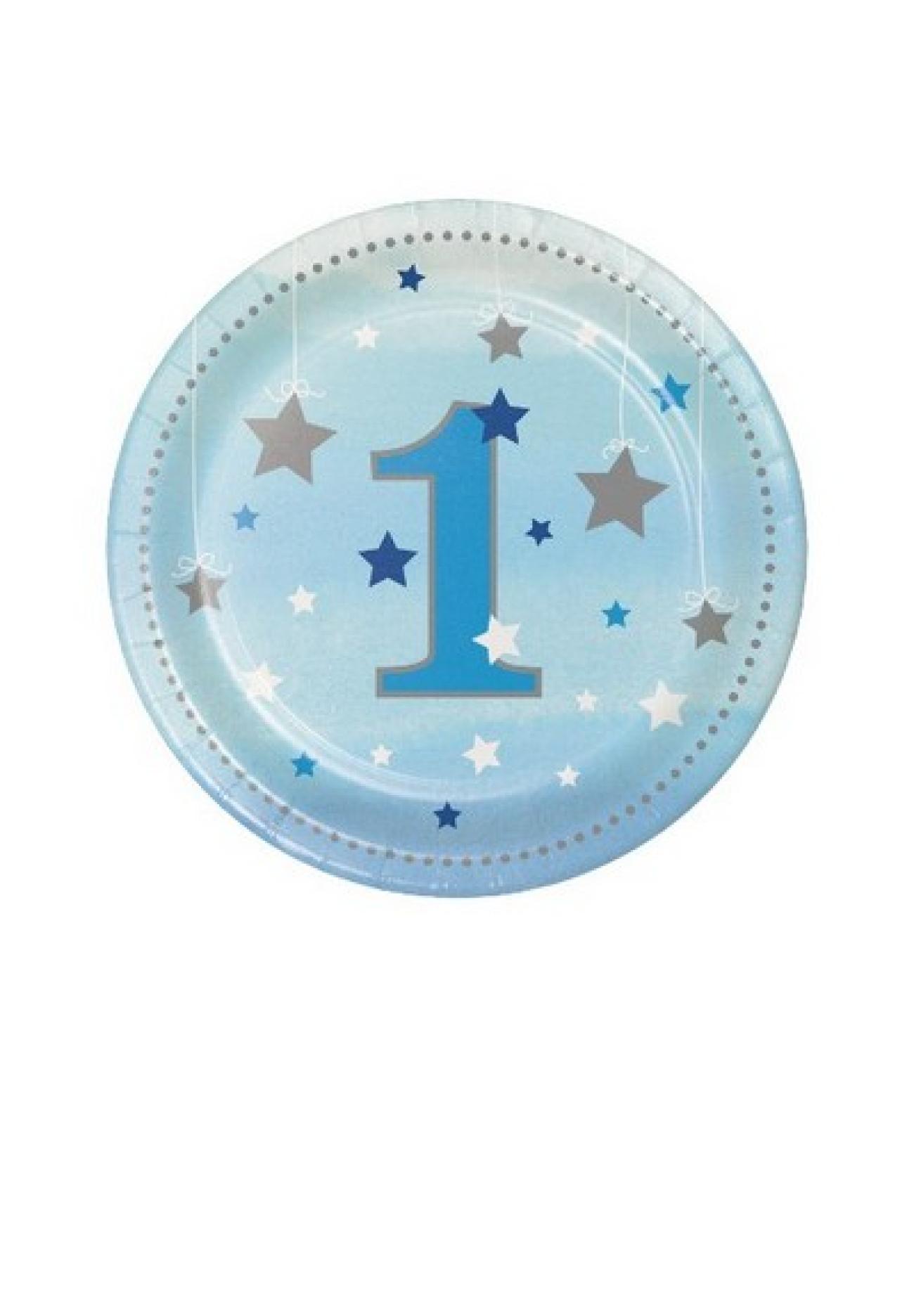 Piatto 18 cm numero 1 Brilla la Stellina - One Little Star Boy - 8 pezzi