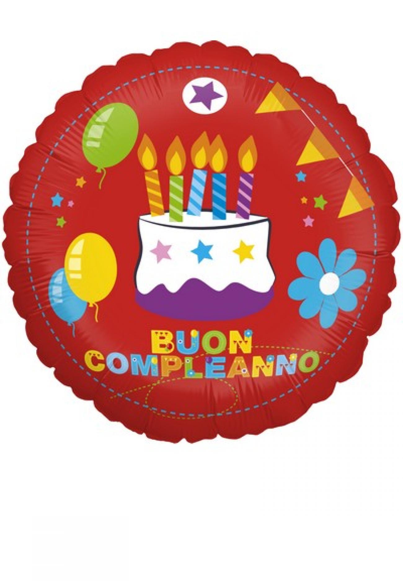 Pallone foil 18" - 45 cm Buon Compleanno Torta Rosso