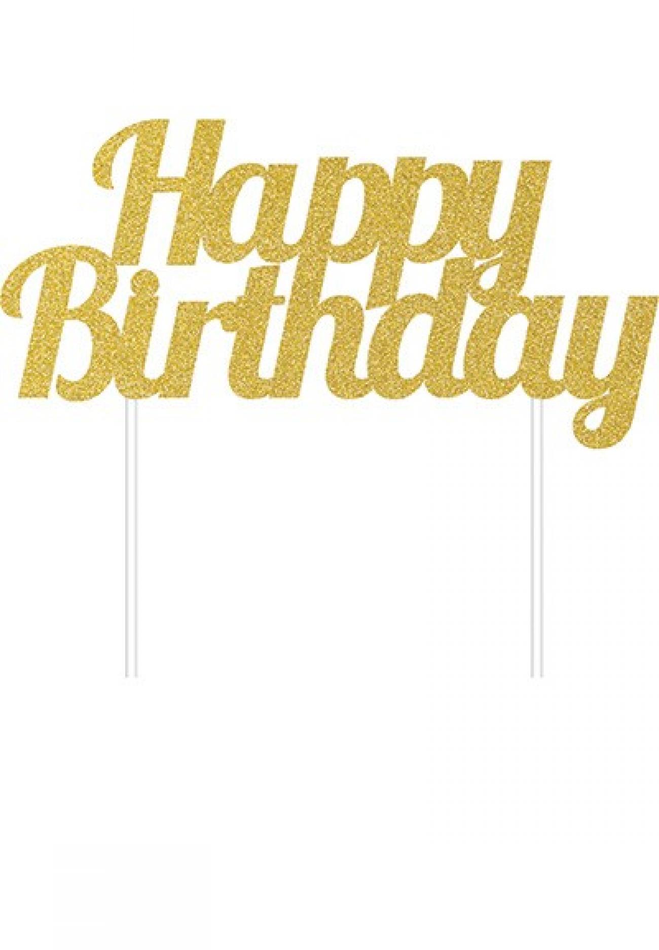 Decorazione Happy Birthday oro glitterato 15 x 17 cm