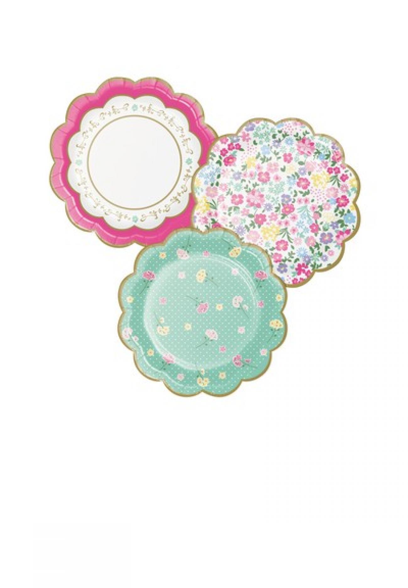 Piatto 18 cm 3 soggetti assortiti Tea Party Floral 8 pz