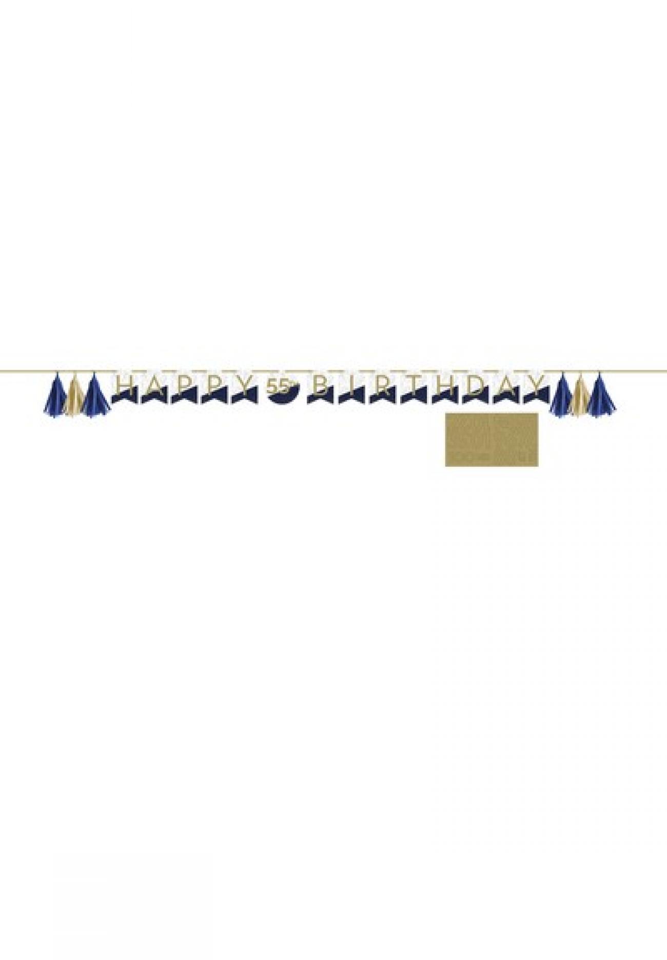 Festone Happy Birthday c/tassel personal. c/adesivi 256 x 10 cm Navy & Gold