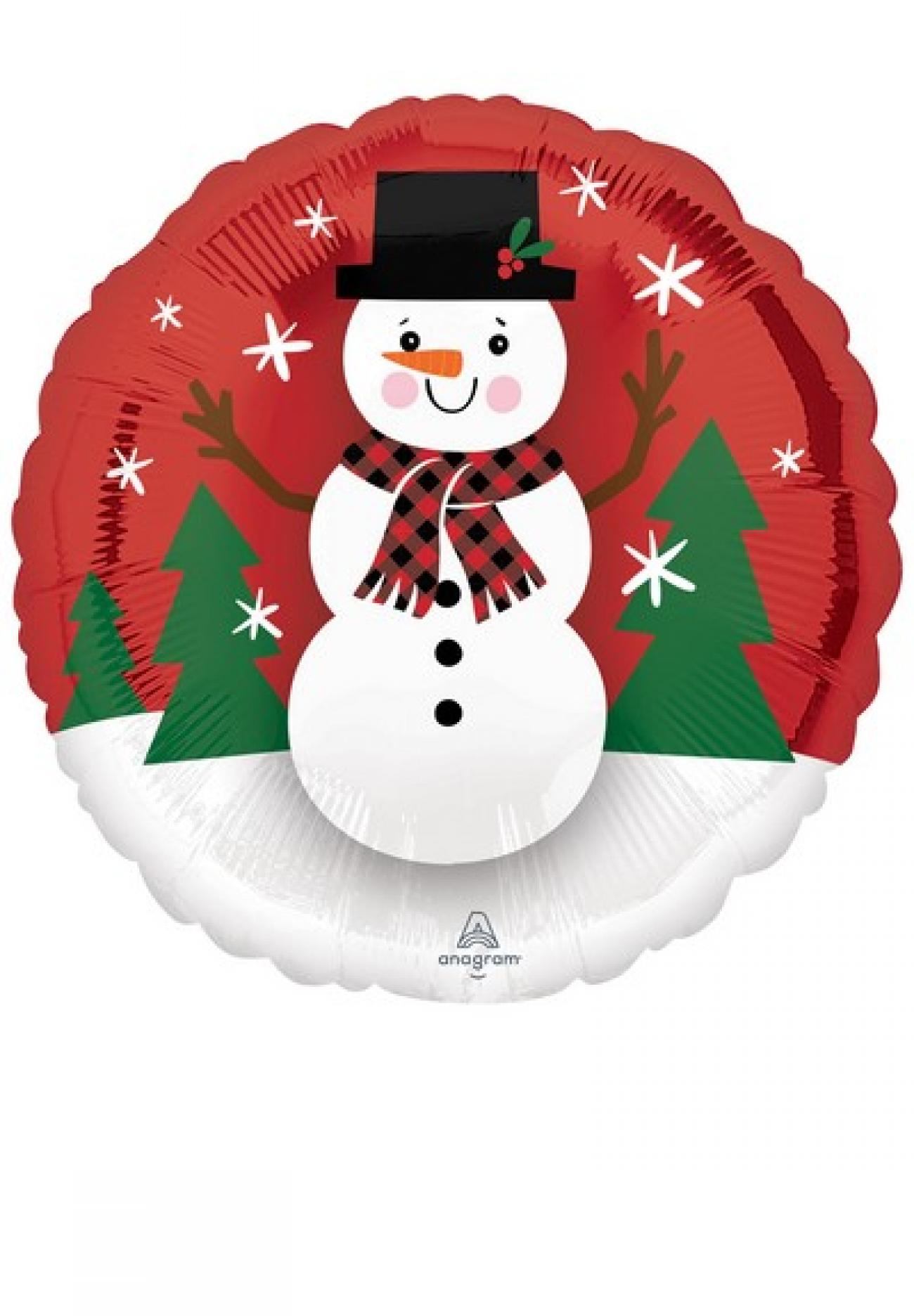 Pallone foil tondo 17" - 42 cm Smiley Snowman