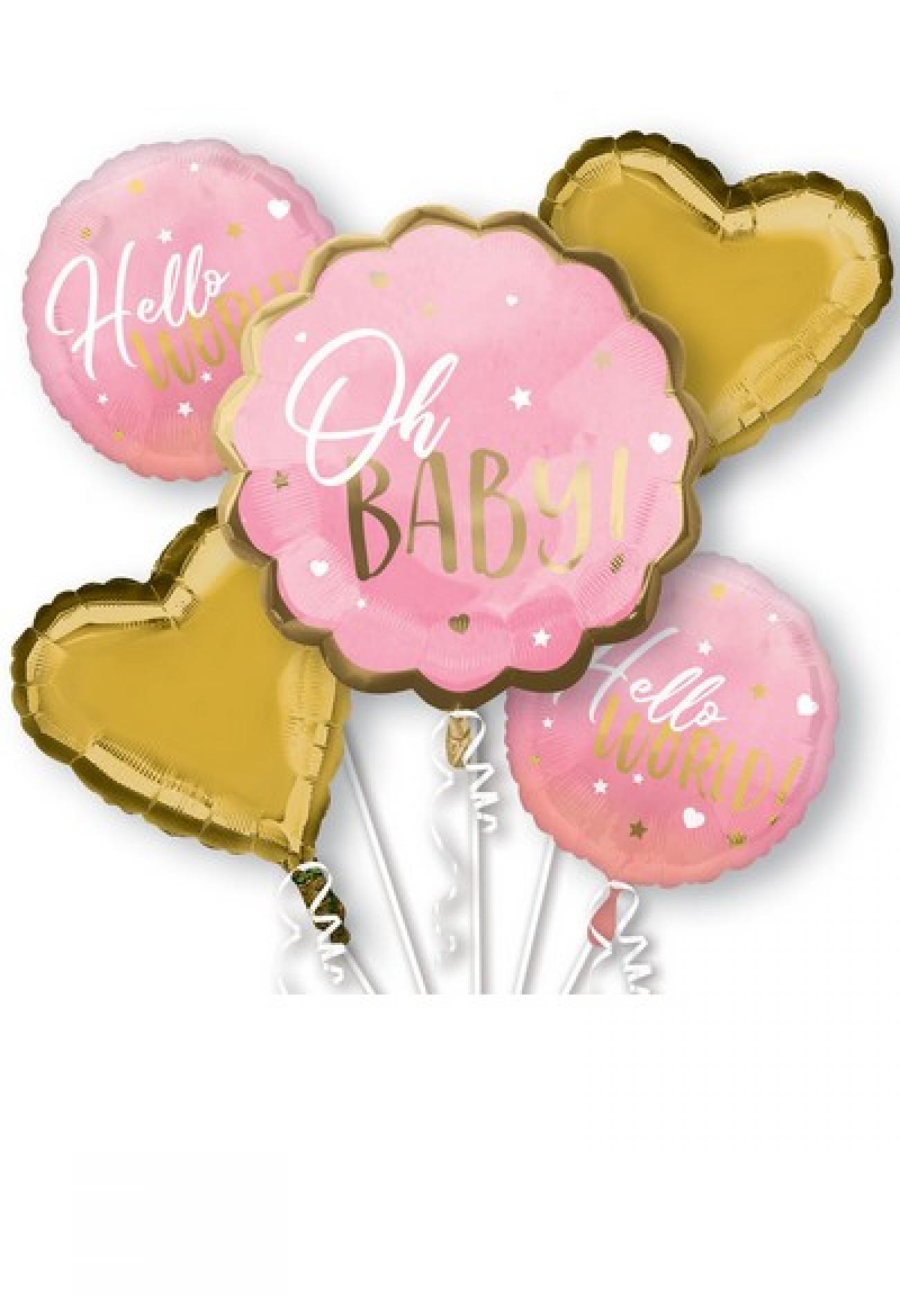 Bouquet 5 palloni foil Pink Baby Girl