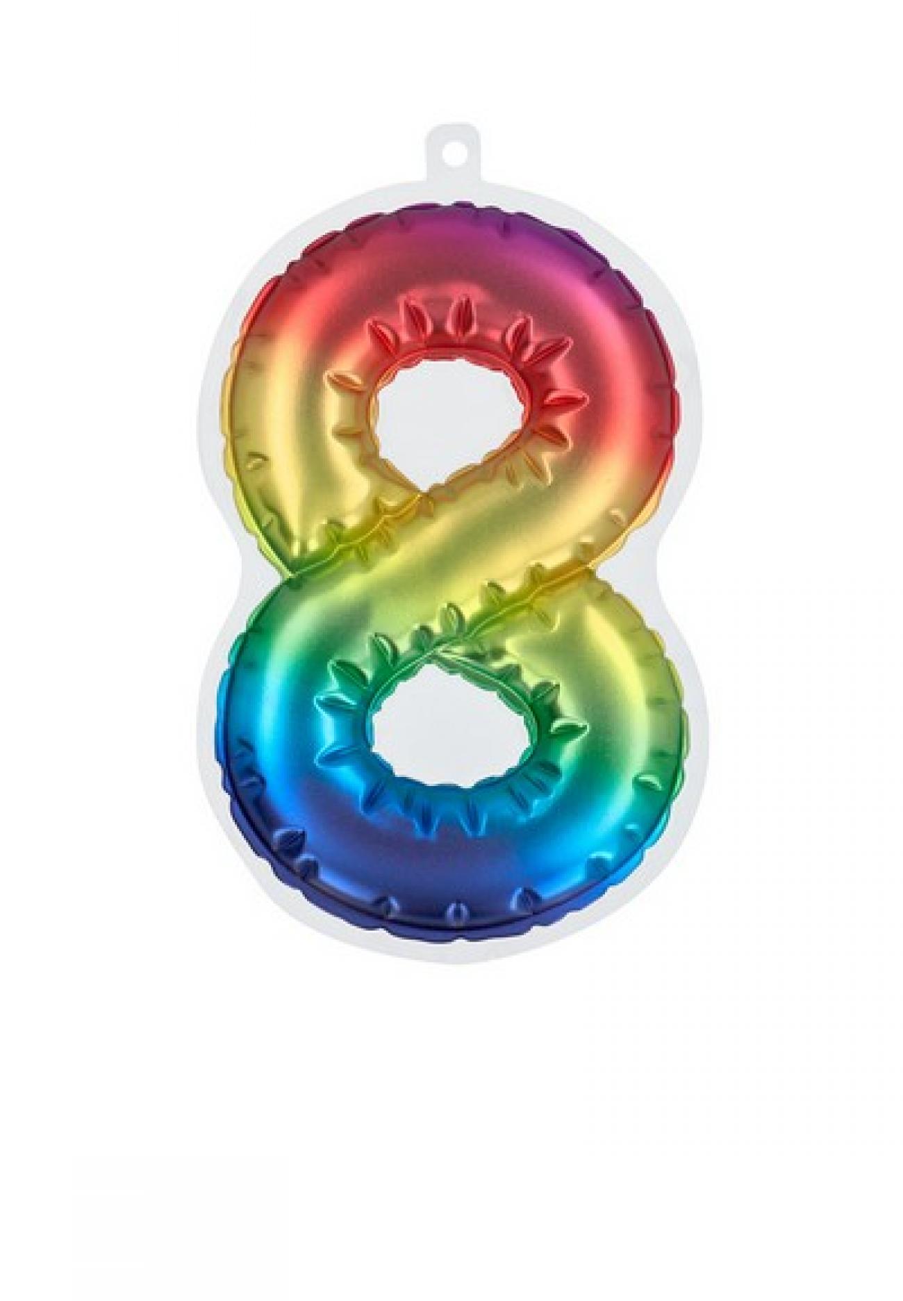 Numero adesivo rainbow H. 20 cm per palloni foil N. 8